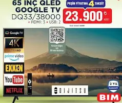 DİJİTSU 65 İNÇ OLED GOOGLE TV AKILLI TELEVİZYON DQ33/38000 fiyat ve kampanya bilgisi